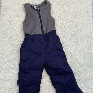 L.L.Bean Snow Bibs Kids 2T Navy Blue Gray Excellent Fleece Insulated Overalls